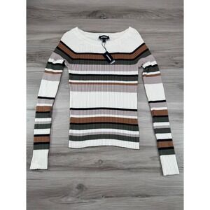 NWT Express Ribbed Striped Boat‎ Neck Long Sleeve Sweater Top Women M
